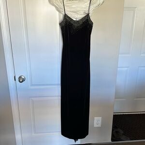 Black spaghetti strap, prom dress 90% polyester 10% spandex